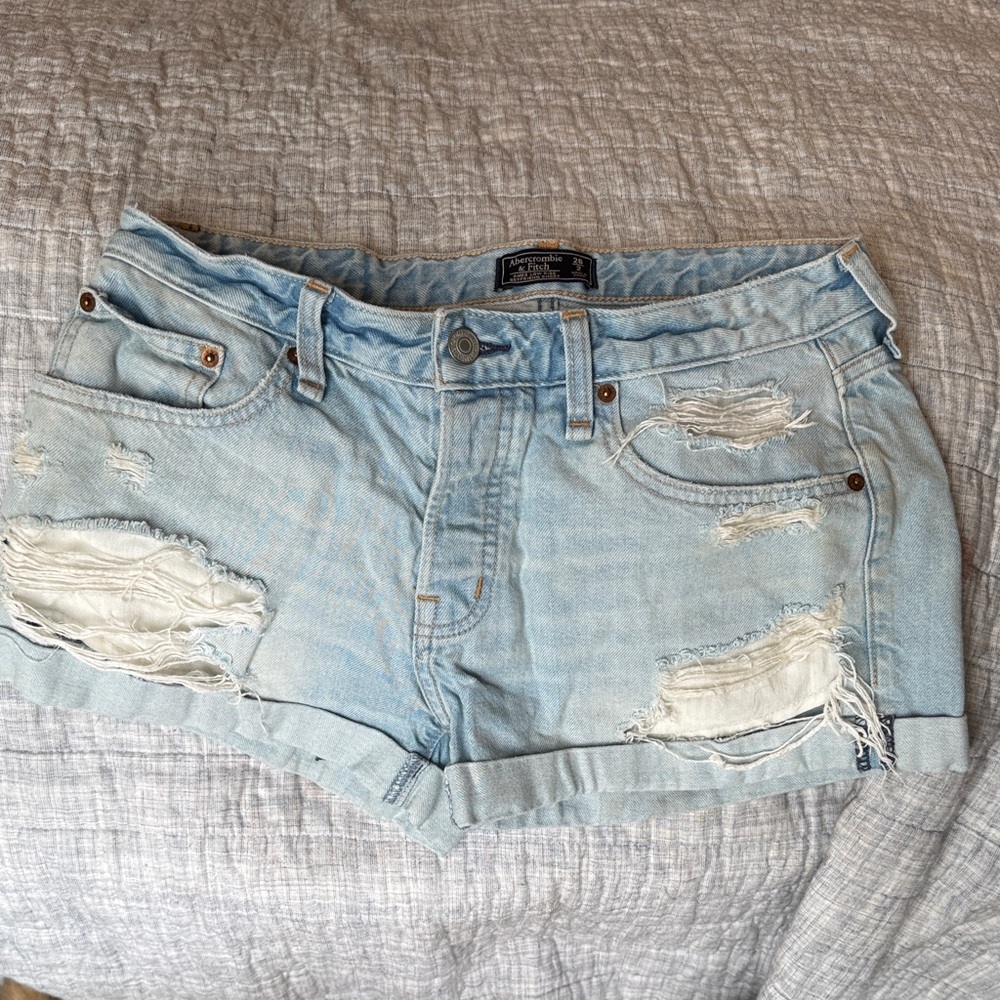 Abercrombie & Fitch Light Blue Distressed Jean Shorts